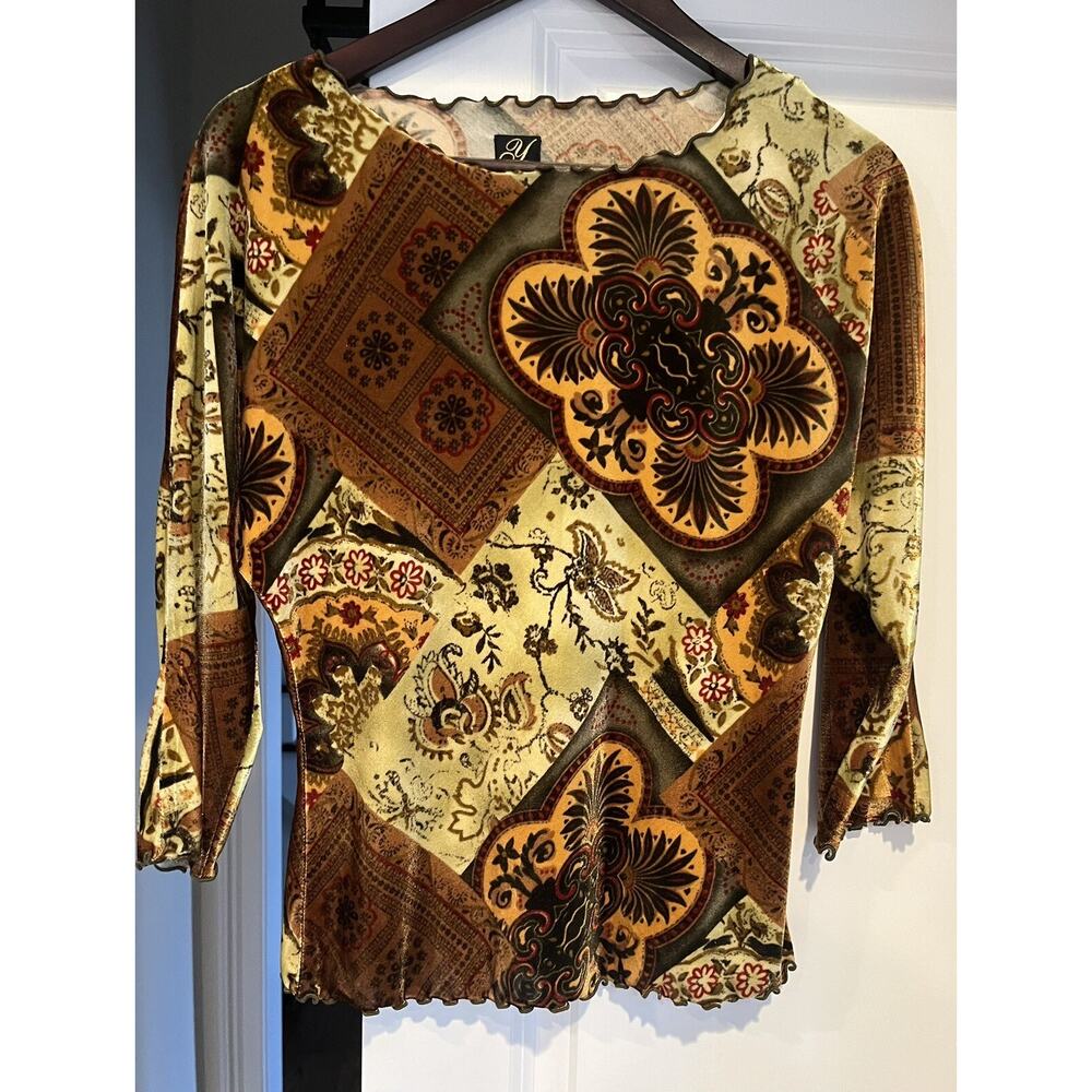 Yolanda Kwan designer bat wing top Sz. M brown